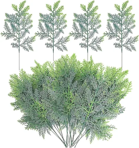 Watayo 40 ramas de pino artificiales de 13.3 x 7 pulgadas, hojas verdes de pino sintético de Navidad, ramas de pino de cedro falsas, tallos para