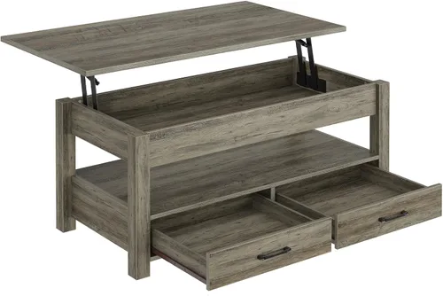Miniatura 8 de Rolanstar - Mesa auxiliar, mesa de centro de 47.2 pulgadas con cajones y compartimento oculto, mesa central retro con tablero de elevación de Washed