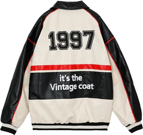 Miniatura 2 de Aelfric Eden Chaqueta universitaria de piel sintética para hombre, estilo vintage, de carreras, para motocicleta, chaqueta de gran