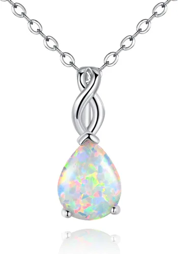 VOLUKA Collar con colgante de ópalo de fuego blanco para mujer, piedra natal de piedras preciosas, regalos para niñas