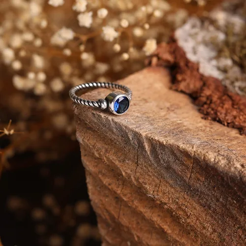 Miniatura 2 de Anillo de lujo de plata de ley 925, redondo, de corte brillante, color zafiro azul, piedra de lujo, regalo para ella, Metal Metal Piedra, zafiro