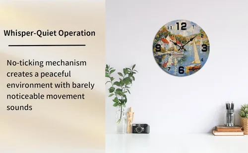 Miniatura 7 de Coastal Harbor Painting Wooden Wall Clock with Nautical Scene 25x25cm