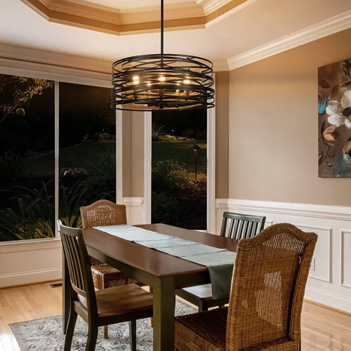 Miniatura 2 de ACNKTZ Lámpara Colgante de Tambor de 12.6'', Luminaria Colgante, Candelabro Retro Semi Empotrado, Candelabros Plateados para Comedor Dormitorio