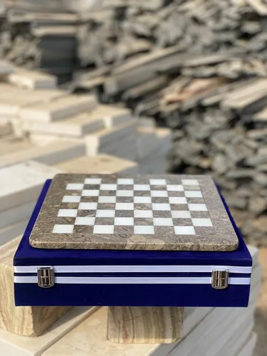 Miniatura 5 de Juego de ajedrez de mármol hecho a mano de 15 pulgadas con caja de regalo de terciopelo azul, tablero de ajedrez de piedra y piezas talladas