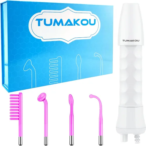 Miniatura 7 de TUMAKOU - Varita facial de alta frecuencia, máquina portátil de piel facial de alta frecuencia con luz violeta - con 6 tubos de vidrio (blanco)