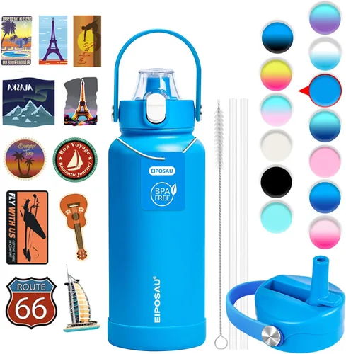 Miniatura 22 de Botella de agua aislada con tapa, bota y calcomanías, botella de acero inoxidable de 24 onzas, sin sudor, mantiene el frío las 24 horas, botella