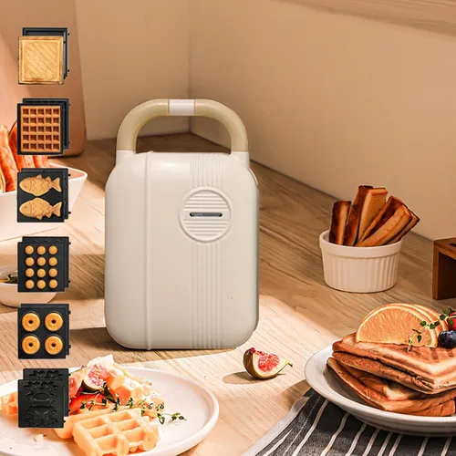 Miniatura 8 de Máquina de gofres individual 6 en 1, plancha para hacer gofres para la familia, máquina de gofres de 650 W con platos de cocción antiadherentes Verde