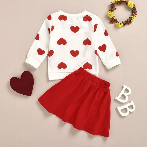 Miniatura 3 de KAGAYD Vestido para niñas pequeñas, vestido de princesa de manga larga, estampado de corazón, sin botones, color liso, faldas de San Valentín