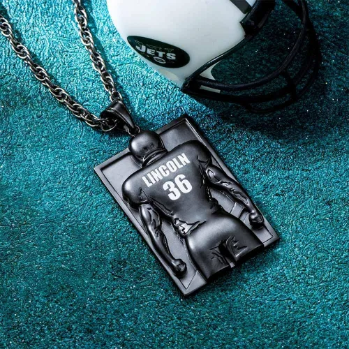 Miniatura 3 de AILIN Collar de fútbol personalizado para hombres, collares de latón con números personalizados para atletas de fútbol, color plataorooro rosanegro