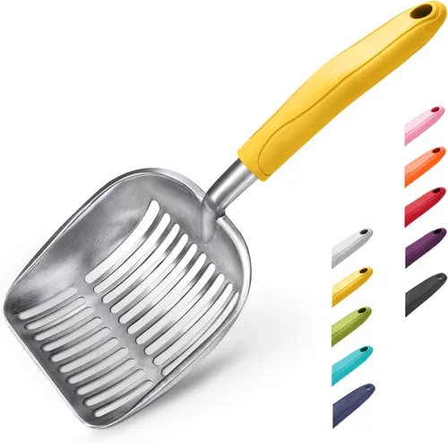 Miniatura 33 de WePet Cuchara de arena para gatos, tamiz de aleación de aluminio, pala de metal profunda, mango largo, tamizado de excrementos, levantador de heces