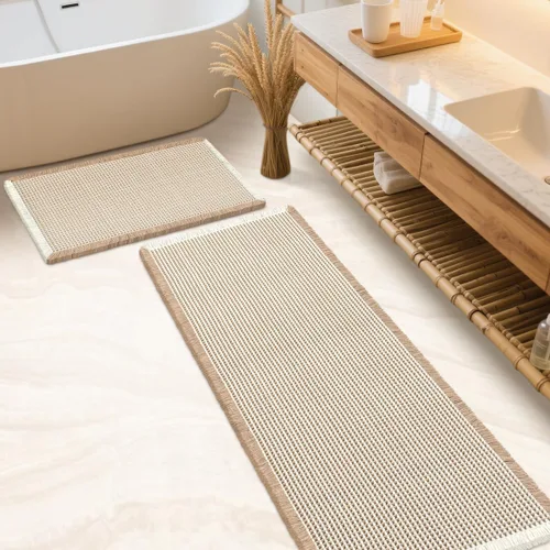 Miniatura 76 de IM HOME Tapete de baño de punto gofre, color caqui, de 24 x 17 pulgadas, tejido bohemio, moderno, absorbente, antideslizante, suave, lavable