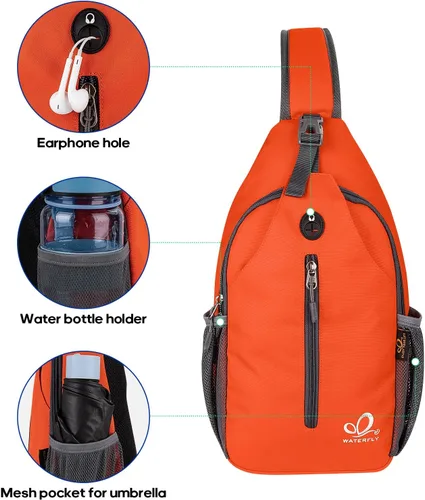 Miniatura 130 de WATERFLY Bolsa pequeña de senderismo: mochila cruzada para el pecho, mochila para hombres y mujeres con correa de hombro agradable a la piel