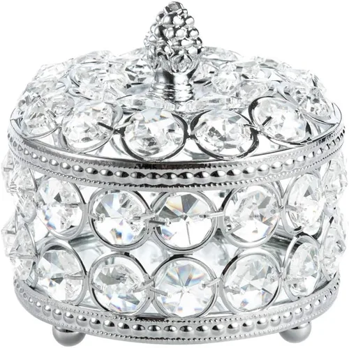 Feyarl Caja organizadora de joyas de cristal transparente, aretes, anillos, almacenamiento del tesoro, recuerdo con superficie de espejo de vidrio