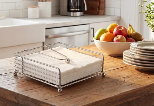 Miniatura 2 de hiwafifi Servilletero para mesa, dispensador de servilletas plano con brazo pesado, soporte cuadrado de papel de cóctel de elegante hierro rústico