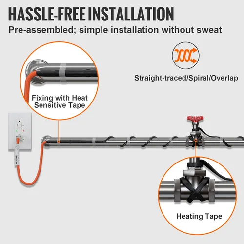 Miniatura 6 de VEVOR Cable de calefacción de tubería autorregulable, cinta térmica de 120 pies de 5 W/ft para protección contra congelación de tuberías, protege