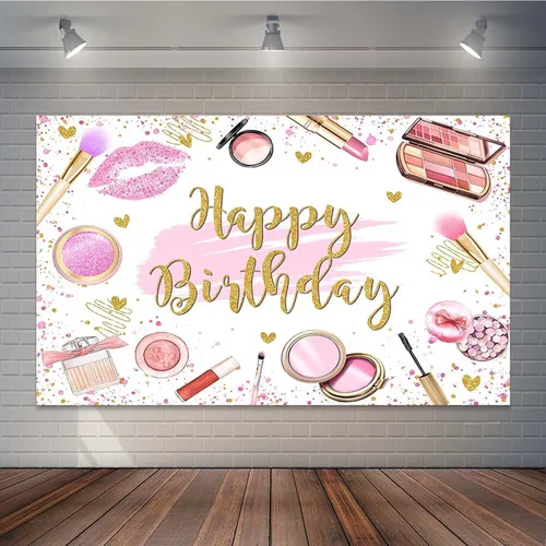 Fondo de maquillaje para fiesta de cumpleaños para niñas, cosméticos, belleza, brillo y glamour, fondo de cumpleaños, color oro rosa, decoraciones