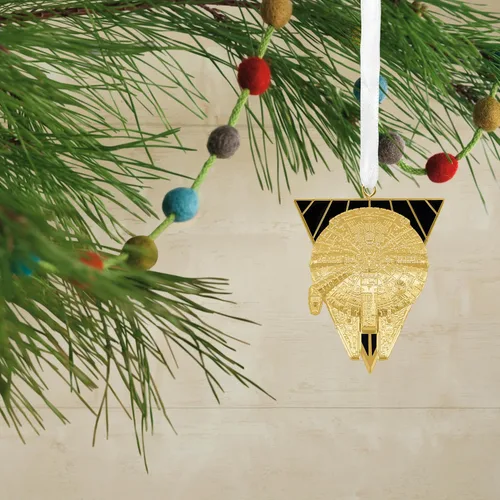 Miniatura 4 de Hallmark Adorno de halcón milenario dorado de alta calidad, decoración de árbol de Star Wars, adorno colgante, adorno coleccionable de Star Wars