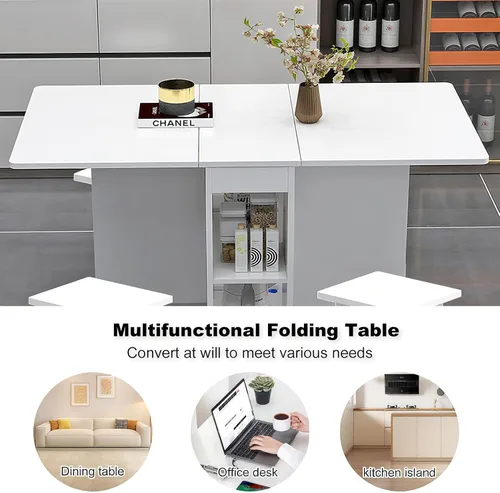 Miniatura 2 de LUMISOL Juego de mesa de comedor plegable para 4, juego de mesa de cocina con 4 sillas, almacenamiento y 6 ruedas, juegos de comedor que ahorran