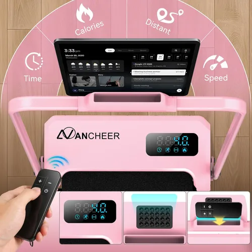 Miniatura 7 de ANCHEER Cinta de correr con inclinación del 12%/15% de 3.5HP, máquina plegable para debajo del escritorio con barra de mano, capacidad de 320-450lb