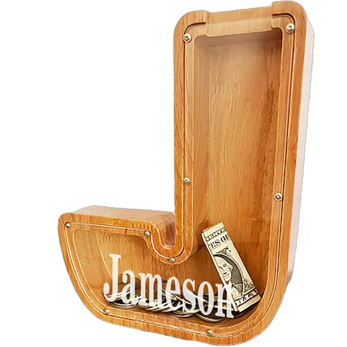 Miniatura 2 de Alcancia personalizada grande de madera con letras, alcancía para monedas, alcancía personalizada con nombre, puede ser utilizada como regalo de J