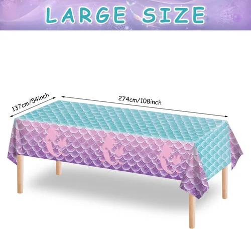 Miniatura 2 de 1 mantel de decoración de fiesta de cumpleaños de sirena, funda de mesa de plástico desechable para princesa bajo el mar, suministros de fiesta