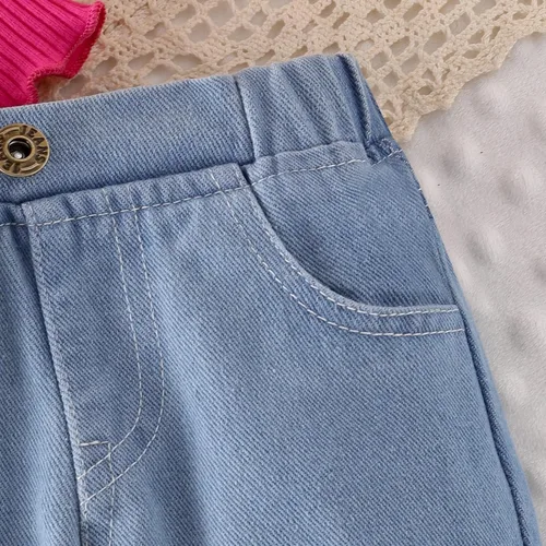 Miniatura 15 de Conjunto de ropa de bebé niña para bebé, mameluco de encaje blanco de manga larga + pantalones de mezclilla