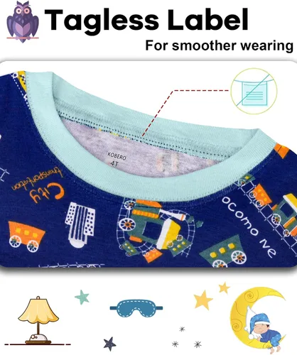 Miniatura 2 de KOBERO Boys Pajamas 4 Pieces Long Set 100% Cotton Sleepwear Size 18 Months-12 Years