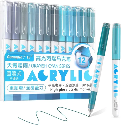 Miniatura 17 de kander Bolígrafos de gel acrílico, 12 colores resaltadores de tinta de gel acrílica con punta de bala, cobertura fuerte, gran capacidad de tinta