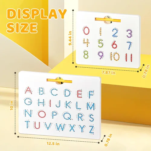 Miniatura 8 de GAMENOTE Juego de tableros magnéticos de letras y números de doble cara - Tablero de trazado de alfabeto y números para niños pequeños, práctica