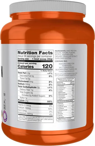 Miniatura 2 de NOW Sports Nutrition, aislado de proteína de suero de leche, 0.88 oz (25 g) con BCAA, polvo con sabor vainilla cremosa, 1.8 libras