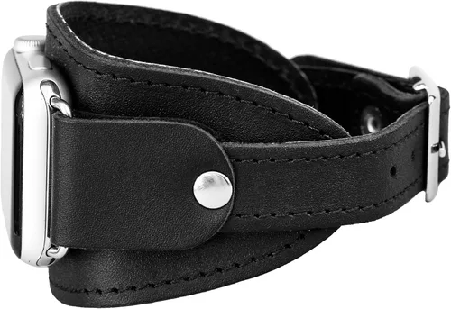 Correa ancha de cuero cosida compatible con Apple Watch de 1.496 pulgadas, 1.575 pulgadas, 1.614 pulgadas, 1.654 pulgadas, 1.732 pulgadas, 1.732