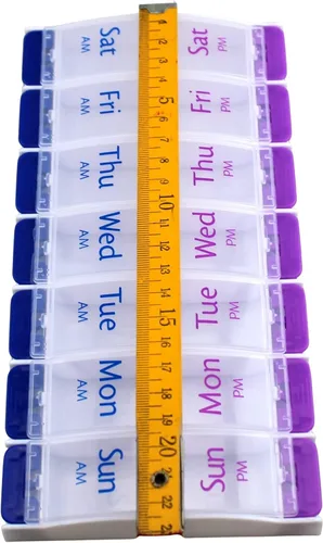 Miniatura 8 de Organizador de píldoras jumbo extra grande de 8.75 x 4.25 pulgadas, fácil de abrir a presión, 7 días, 2 veces al día, pastillero semanal AM PM