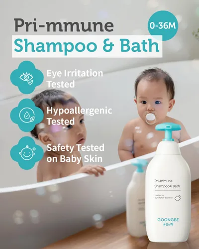 Miniatura 2 de GOONGBE Pri-mmune Champú y gel de baño para piel y cabello sensibles – Limpiador coreano 2 en 1 probado de cabeza a pies, sin sulfatos, pH bajo