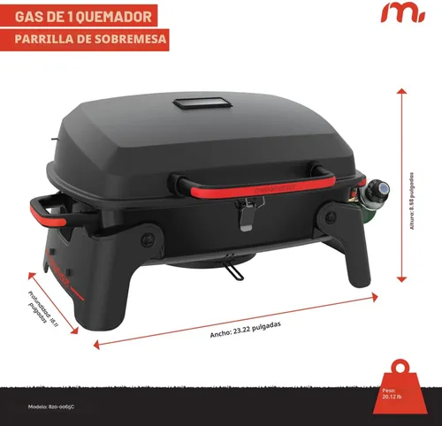 Miniatura 7 de Megamaster Parrilla de gas portátil de 1 quemador con tapa de bloqueo, quemador de acero inoxidable de 11,000 BTU, patas plegables, pequeña parrilla