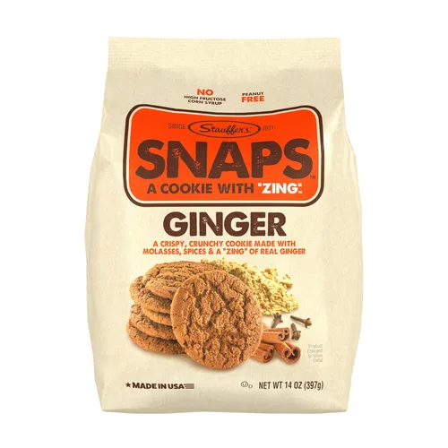 STAUFFERS Galletas Ginger SNAPS - Bolsa de 14oz - Galletas con Sabor a Jengibre sin Almíbar de Fructosa Alta, Sabores o Colores Artificiales