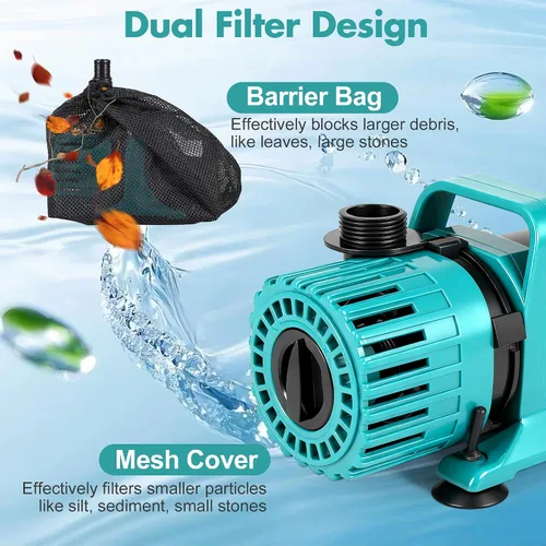 Miniatura 5 de Bomba de estanque de flujo ajustable, bomba de agua sumergible de 100 W con 600 a 1800 GPH, fuente ultra silenciosa y bomba de cascada con salida