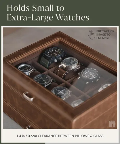 Miniatura 4 de TAWBURY Organizador de caja de reloj con 8 ranuras para hombre, funda de lujo de piel sintética con cajón Caja de reloj para hombres Estuche