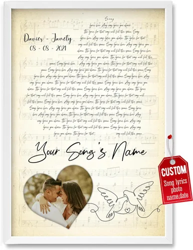Miniatura 26 de H-DEWALL Póster personalizado de letras de canciones, regalo de boda único para parejas, personaliza con tus propias fotos, nombres y fecha, sin