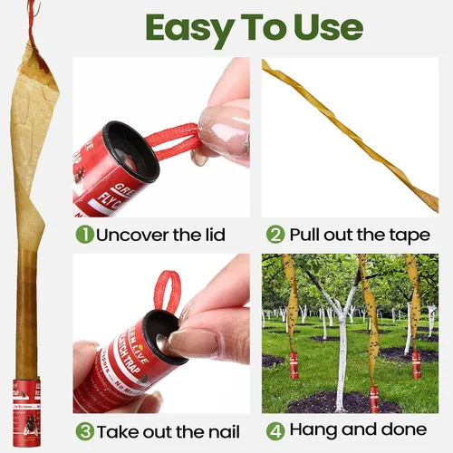 Miniatura 7 de Qualirey Paquete de 80 tiras adhesivas para moscas para interiores y exteriores, cinta adhesiva para colgar insectos voladores, trampas para Rojo