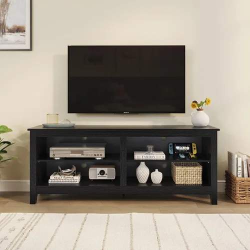 Panana Soporte para TV, soporte clásico de TV de 4 compartimentos para TV de 60 pulgadas, centro de entretenimiento, soporte de televisión Negro