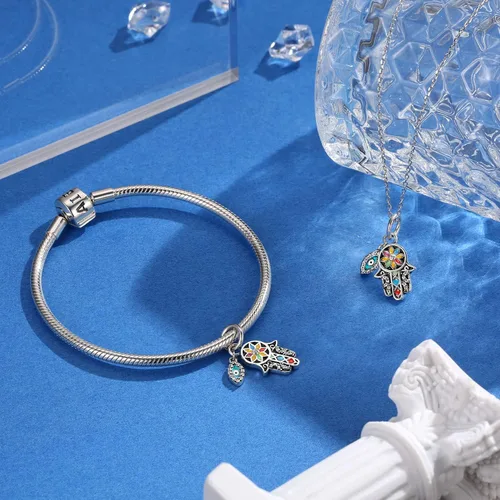 Miniatura 2 de AIEGNOS Dijes de Hamsa de mal de ojo para pulsera collar de plata de ley 925 cuentas de mal de ojo de Fátima para manos de serpiente europea