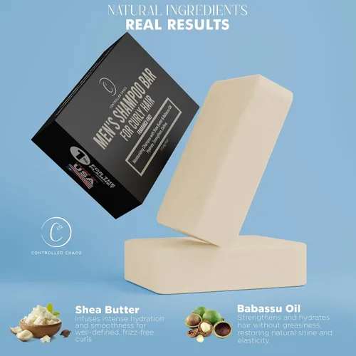 Miniatura 6 de Controlled Chaos Barra de champú sólido para cabello rizado para hombres con manteca de karité y aceite de babasú, hidratante y control