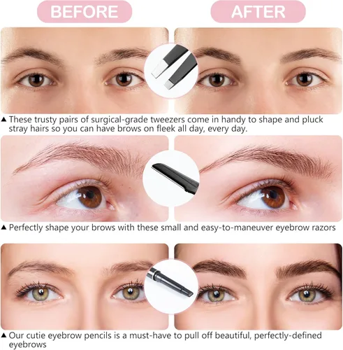 Miniatura 4 de Exquisito kit de cejas 8 en 1 para mujeres y hombres – Kit de aseo de cejas de lujo con 4 pinzas de precisión para cejas, maquinilla de afeitar