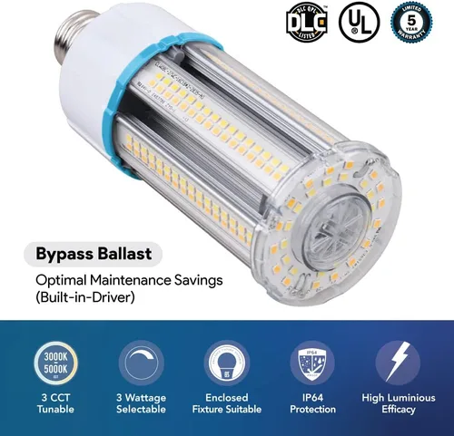 Miniatura 4 de Euri Lighting ECB27W-303sw, Bombilla LED de maíz, CCT (3K, 4K, 5K) y potencia sintonizable (27W, 18W, 12W), 135-150LM/W, 100~277VAC, atenuación