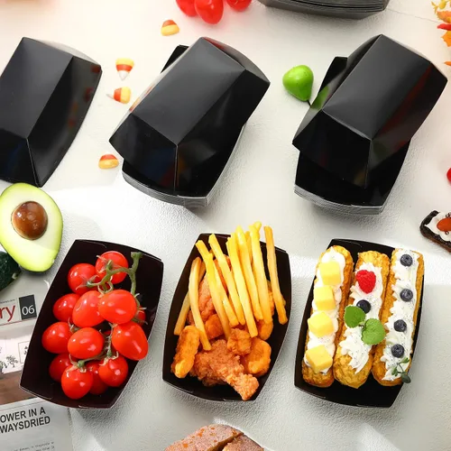 Miniatura 4 de Uiifan 200 bandejas de papel desechables para alimentos y barcos, resistentes a la grasa, bandeja de cartón para perros calientes, soporte