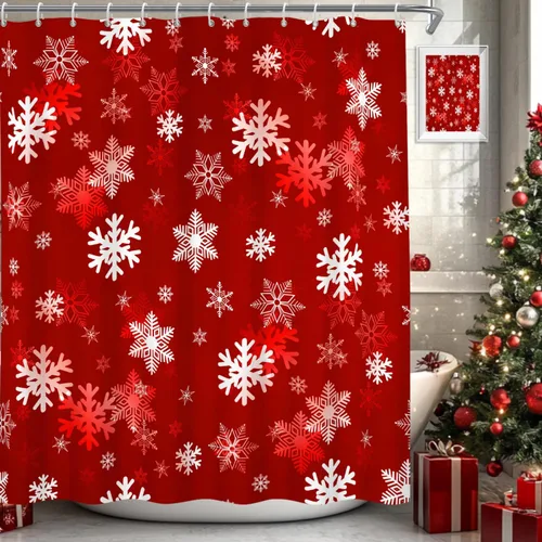 Miniatura 10 de Cortina de ducha con diseño de copo de nieve, rojo, negro, búfalo a cuadros, Navidad, blanco, nieve, invierno, decoración de baño, retro, rústico