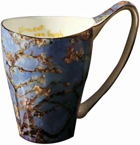 Taza de café de porcelana de hueso YBK Tech, taza grande de 16oz de té - Diseño inspirado en las pinturas de Van Gogh (flor de albaricoque)