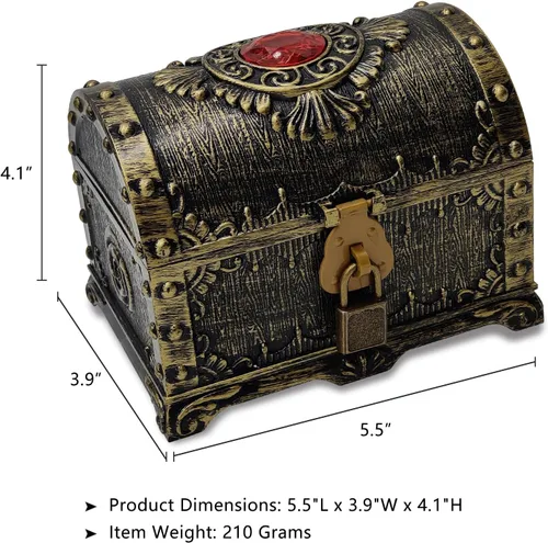 Miniatura 4 de Caja de Almacenamiento Flyekist para Niños, Cofre del Tesoro Pirata, Rojo con Incrustaciones de Rinstones en la Parte Superior, Cofre Decorativo