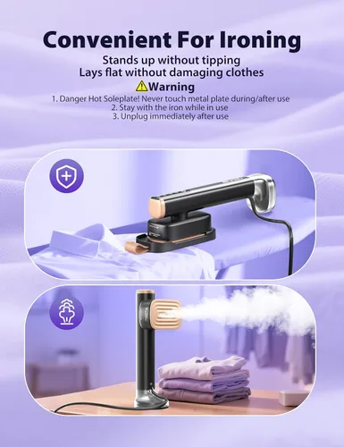 Miniatura 8 de Vaporizador de viaje para ropa con depósitos de agua de 6.1 fl oz, calentamiento rápido de 15 segundos, rendimiento de vapor fuerte de 0.91 oz/yd²