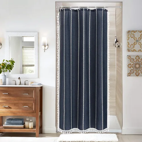 Miniatura 26 de MitoVilla - Juego de cortina de ducha de tela de granja gris, cortinas de ducha de poliéster y lino modernas estilo bohemio para decoración de baño